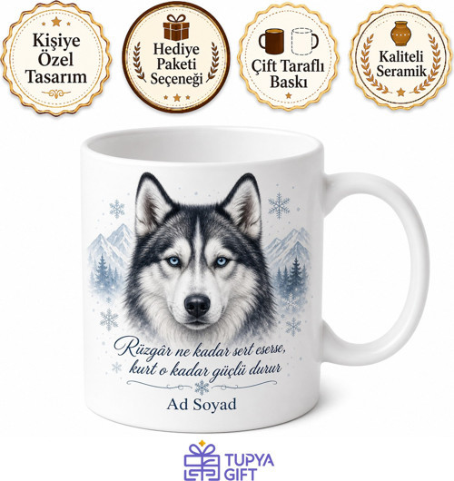 Husky Sibirya Kurdu Sevenlere Buzul Gözlü Kış Köpeği Baskılı Porselen Kupa Hediye