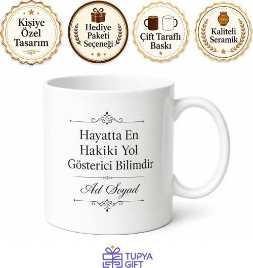 Yazılı Tasarım Mesajlı Baskılı Kupa Bardak Özel Hediye Porselen Mug
