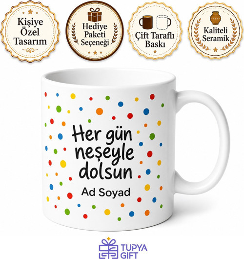 Noktalı Desenli Kişiye Özel Eğlenceli Baskılı Kupa Bardak Hediye