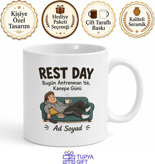 Rest Day Yazılı Komik Baskılı Kupa Bardak Esprili Hediye Porselen Mug