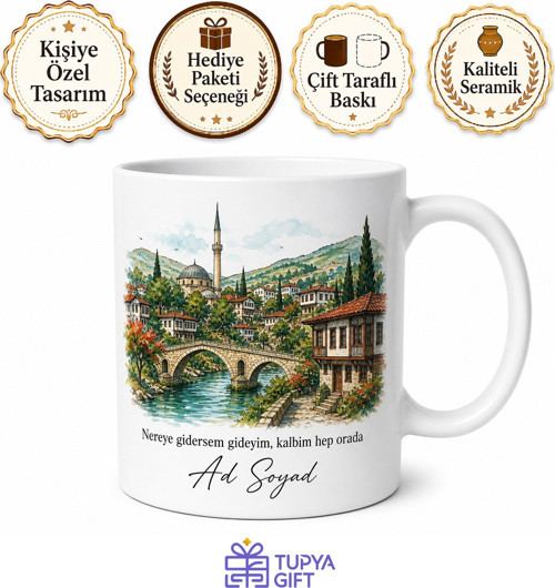 Kişiye Özel Memleket Temalı Renkli Baskılı Kupa Bardak İsimli Hediye