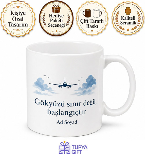 Pilot İçin Mesajlı Hediyelik Baskılı Kupa Bardak Seyahat Hediyesi