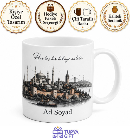 Fatih Tarihi Yarımada Silüeti İstanbul Kültürü Çay Kupası Özel Tasarım Hediye Bardak