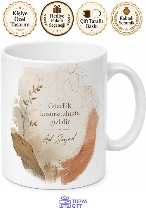 Wabi Sabi Dokusu Temalı Baskılı Kupa Bardak Özel Tasarım Hediye