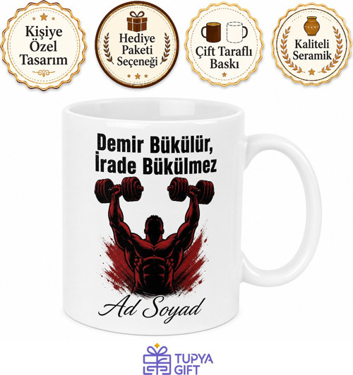 Ağırlık Kaldıran Dambıl Temalı Pes Etmeyen Sporcu Kupası Hediye Bardak