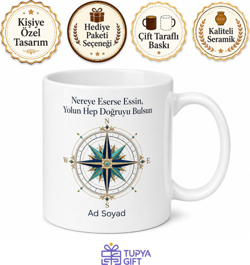 Rüzgar Gülü Temalı Baskılı Kupa Bardak Hediye Özel Tasarım Porselen Mug