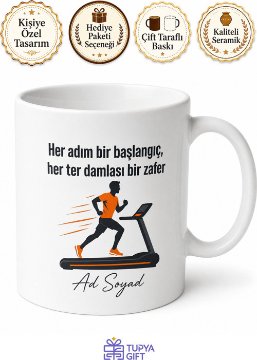 Koşu Bandı Ter Atanlara Maraton Başlangıcı Hediye Kupa Bardak Spor Temalı