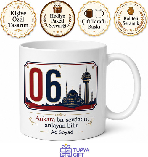 Ankara Plakalı Kişiye Özel Baskılı Kupa Bardak Hediye 06 Plaka