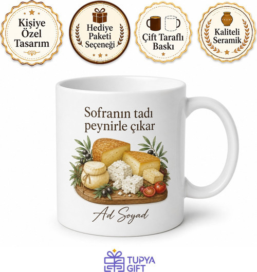 Yöresel Peynir Sofrası Kupa Bardak | Özel Tasarım Hediye Kupa
