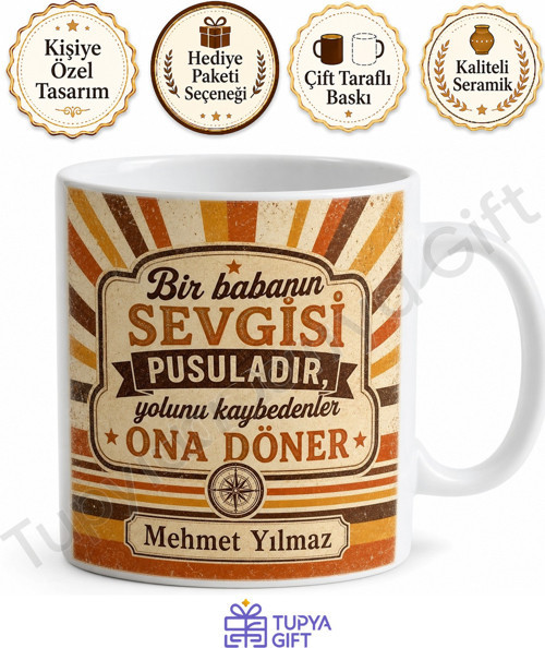 Retro Baba Yazılı Nostaljik Tasarım Kupa Bardak Babalar Günü Hediye