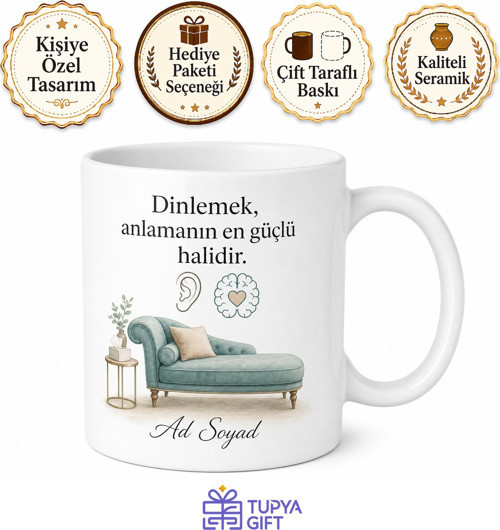 Psikolog Divan Dinleyen Kulak Ruh Terapisi Farkındalık Kupa Bardak Hediye
