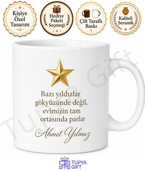 Yıldız Baba Yazılı Özel Tasarım Kupa Bardak Babalar Günü Hediyesi