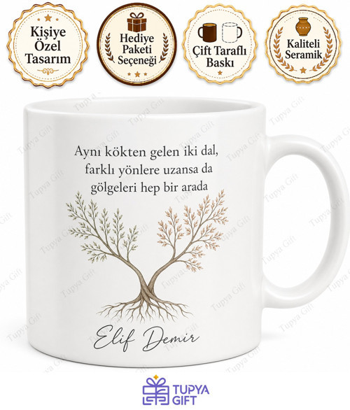 Kardeş İçin Mesajlı Hediyelik Baskılı Kupa Bardak Aile Hediyesi