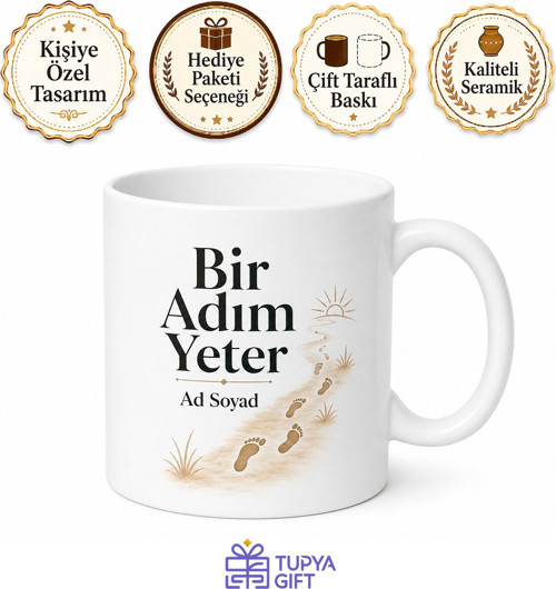 Bir Adım Yeter Yazılı Baskılı Kupa Bardak Motivasyon Hediye