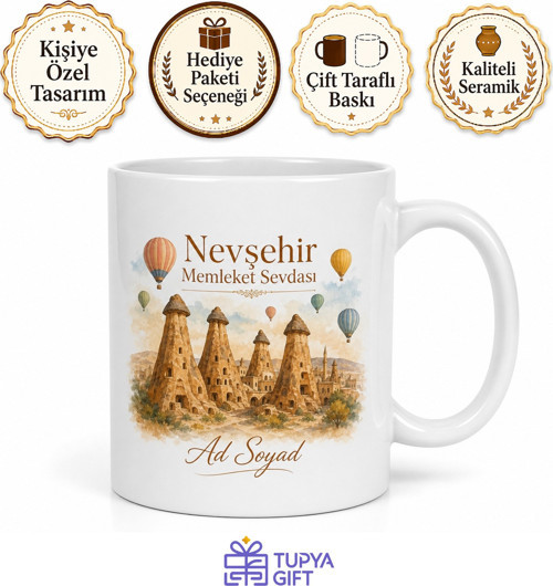 Nevşehir Memleket Sevdası Yazılı Kupa Bardak Hediye Porselen Mug