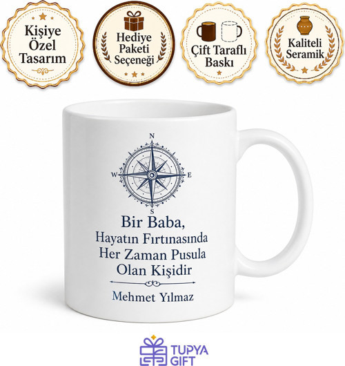 Babaya Adanmış Kupa Bardak Babalar Günü Özel Tasarım Hediye Porselen