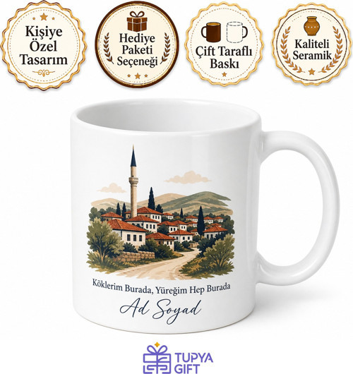 İlçe Memleket Temalı Kişiye Özel Baskılı Kupa Bardak Hediye