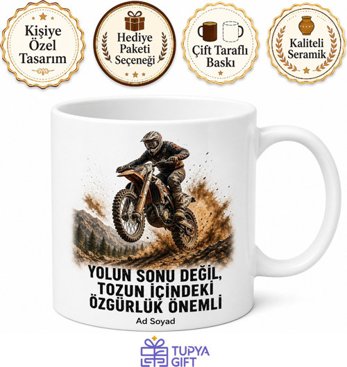 Enduro Motosiklet Sürücüsüne Hediye Kros Arazi Sürüşü Adrenalin Baskılı Porselen Kupa Bardak