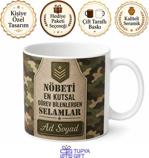 Asker Nöbet Tutan Vatan Sevgisi Kamuflaj Üniforma Baskılı Kupa Bardak Hediye