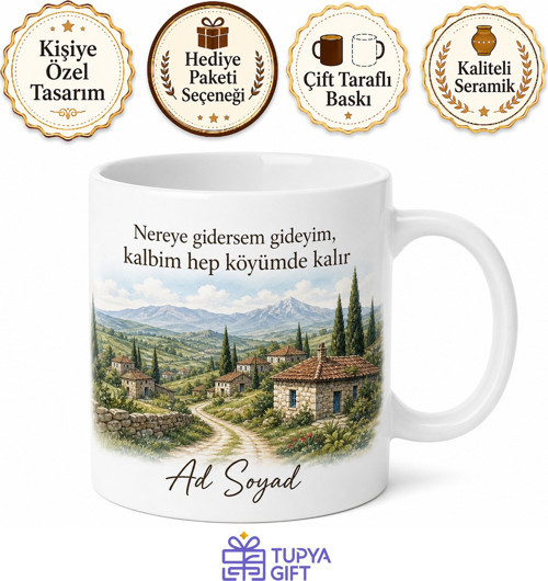 Köyümün Manzarası Baskılı Kupa Bardak Özel Tasarım Nostaljik Hediye