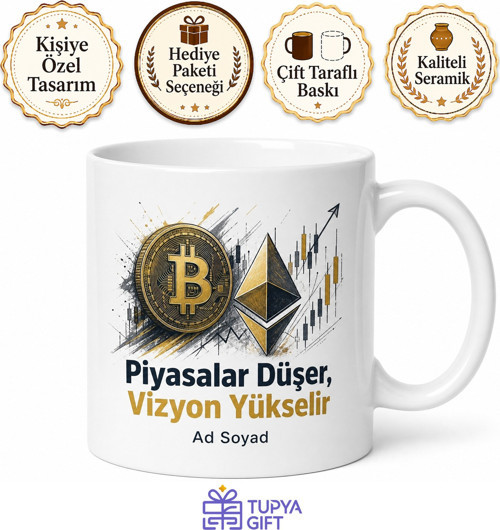 Kripto Para Simgesi Çizimli Geleceğin Yatırımcısı Borsa Kupası Hediye Bardak