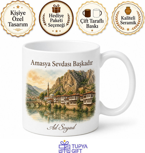 Amasya Nehir Manzaralı Memleket Baskılı Kupa Bardak Hediye Porselen