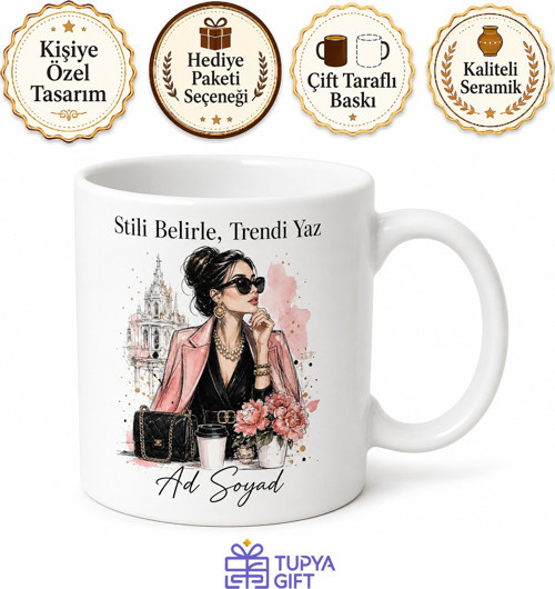 Dergi Kapağı Moda Çizimli Trendleri Belirleyen İkonik Kadın Kupa Bardak Hediye