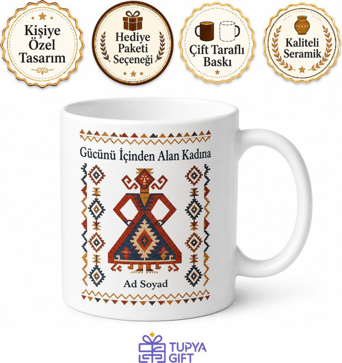 Kilim Motifleri Eli Belinde Deseni Bereket ve Güç Kadın Kupası Hediye Bardak