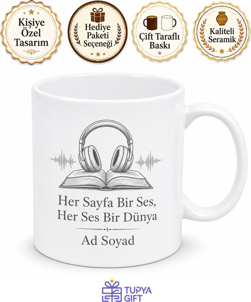Audiobook Sever Yazılı Baskılı Kupa Bardak Sesli Kitap Hediye
