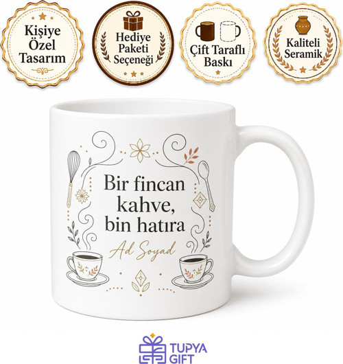 Mutfağa Şık Tasarım Baskılı Porselen Kupa Bardak Hediye