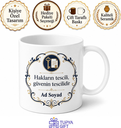 Tapu Müdürüne Hediye İsimli Baskılı Kupa Bardak Özel Tasarım Porselen
