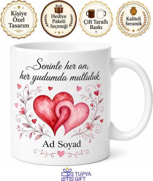 Sevgililer Günü Hediyesi Aşk Temalı Özel Tasarım Baskılı Porselen Kupa Bardak