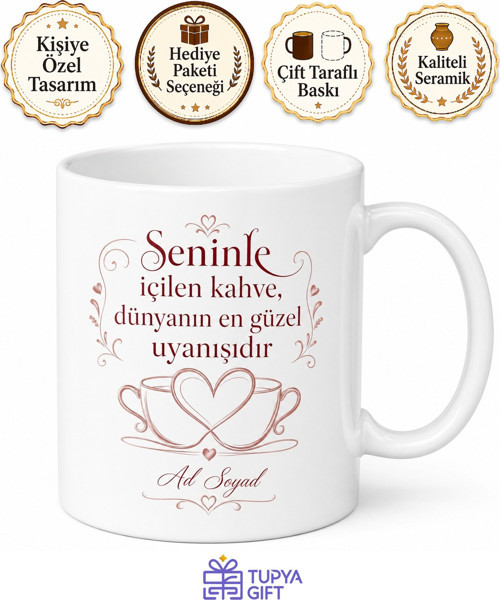 Kişiye Özel Romantik Sabah Kahvesi Kupa Bardak İsimli Hediye