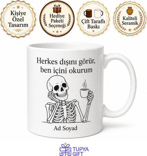 Radyoloji Uzmanına Özel İskelet Esprili Siyah Beyaz Kupa Bardak Hediye
