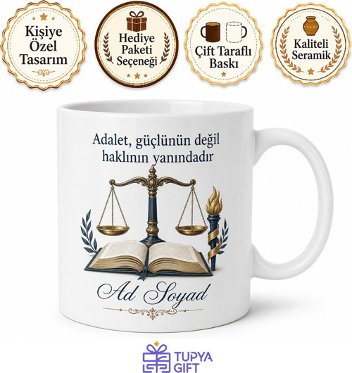 Hukukçuya Hediye Adalet Teorisi Kanun Maddeleri İnsan Hakları Özel Tasarım Porselen Kupa Bardak