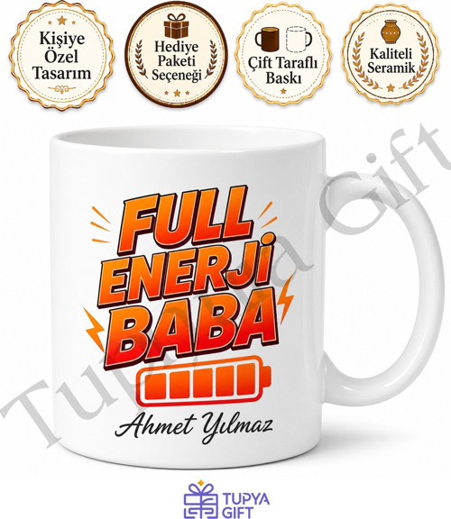 Full Enerji Baba Yazılı Esprili Kupa Bardak Babalar Günü Hediyesi