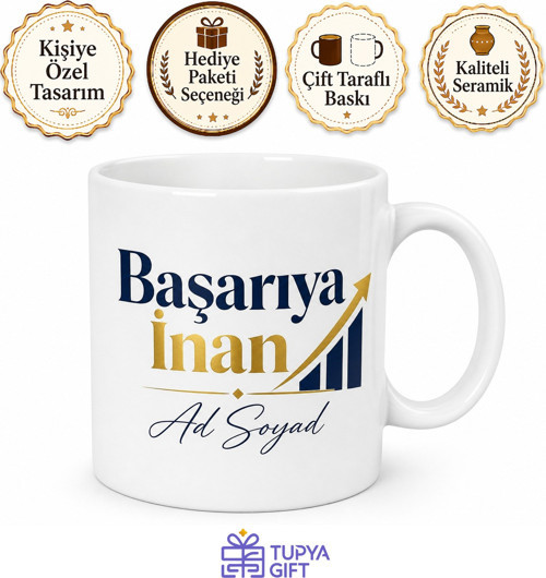 İsme Özel Başarıya İnan Yazılı Kupa Bardak Motivasyon Hediye