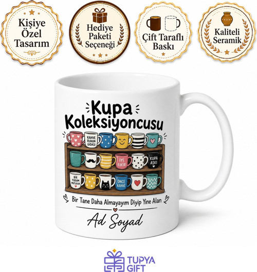 İsme Özel Kupa Koleksiyoncusu Yazılı Komik Baskılı Porselen Kupa Bardak Hediye