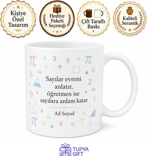 Matematik Öğretmeni İçin Baskılı Kupa Bardak Öğretmen Hediyesi Özel Tasarım