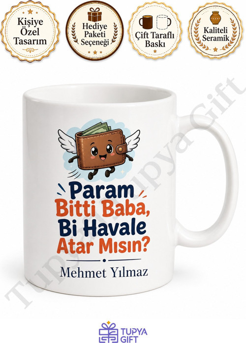 Banka Baba Yazılı Komik Kupa Bardak Babalar Günü Özel Hediye