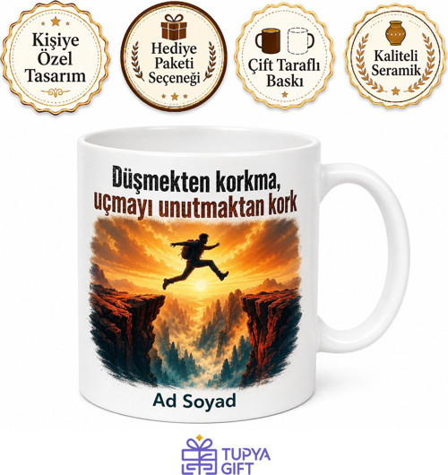 Ekstrem Sporcuya Kanyon Atlayışı Temalı Baskılı Kupa Bardak Hediye