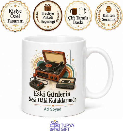 Retro Nostalji Pikap Atari Kaset Eski Şarkılar Temalı Baskılı Porselen Kupa Bardak Hediye