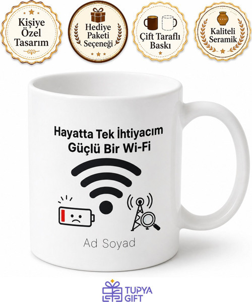 Wi-Fi Temalı Komik Baskılı Kupa Bardak Esprili Hediye Porselen Mug