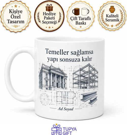 İnşaat Mühendisine Hediye Mimari Çizim Temalı Kupa Bardak Özel Tasarım