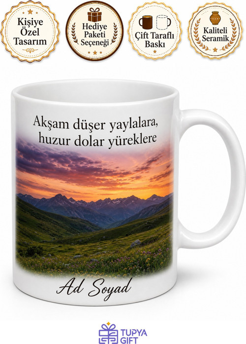 Tunceli Yayla Akşamı Temalı Kupa Bardak | Özel Tasarım Hediye Bardak