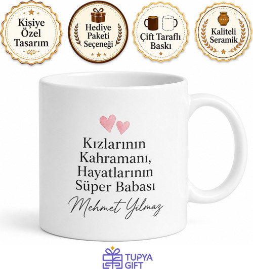 İki Kız Babası Yazılı Özel Kupa Bardak Babalar Günü Hediyesi