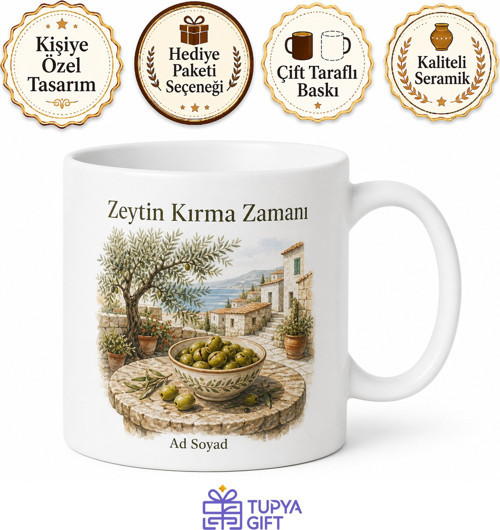 Zeytin Kırma Zamanı Kırma Zeytin Ege Havası Çay Kupası Hediye Bardak