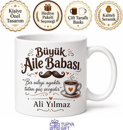 Büyük Aile Babası Yazılı Eğlenceli Kupa Bardak Babalar Günü Hediye