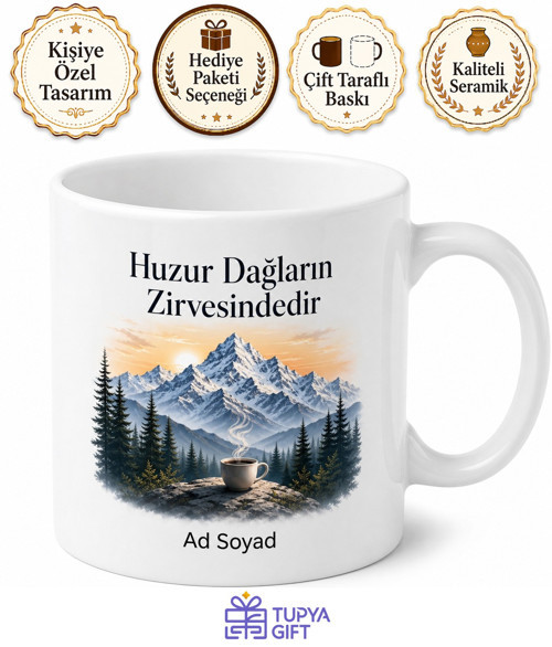 Dağ Başında Kahve Keyfi Kupa Bardak Doğa Temalı Özel Tasarım Hediye
