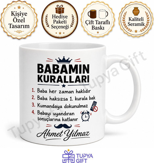 Babamın Kuralları Yazılı Komik Kupa Bardak Babalar Günü Hediyesi